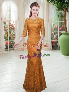 Beauteous Orange Scoop Zipper Lace Prom Evening Gown Half Sleeves