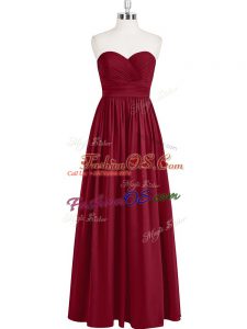 Great Wine Red Sleeveless Pleated Floor Length Homecoming Dress