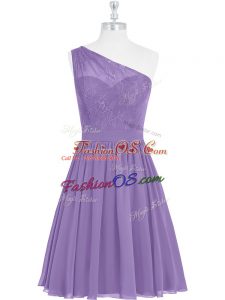 Lavender A-line One Shoulder Sleeveless Lace Knee Length Side Zipper Prom Dress