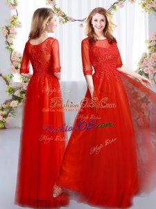 Admirable Half Sleeves Zipper Floor Length Lace Bridesmaid Dress