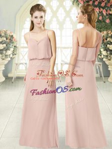 Cheap Pink Sleeveless Floor Length Ruching Zipper Prom Gown