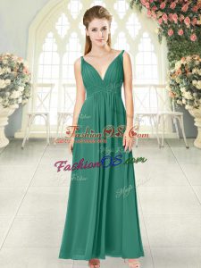 Glamorous Empire Prom Dress Green V-neck Chiffon Sleeveless Ankle Length Backless
