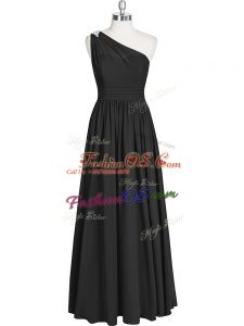 Enchanting A-line Prom Evening Gown Black One Shoulder Chiffon Sleeveless Floor Length Zipper