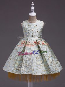 Scoop Sleeveless Satin Flower Girl Dress Embroidery
