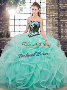 Sweep Train Ball Gowns Sweet 16 Dress Aqua Blue Sweetheart Tulle Sleeveless Lace Up