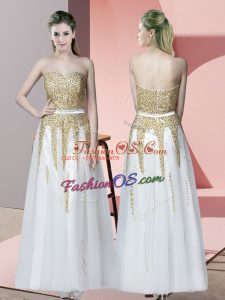 Fancy Sleeveless Zipper Floor Length Beading