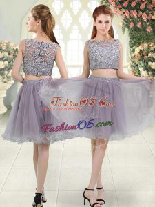 Delicate Scoop Sleeveless Organza Dress for Prom Beading and Lace Zipper