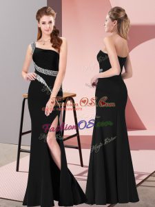 Charming Floor Length Black Prom Dresses Satin Sleeveless Beading