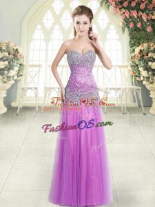 Sleeveless Floor Length Beading Zipper Homecoming Dress with Lilac