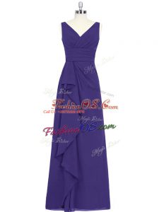 Purple Zipper Prom Evening Gown Ruching Sleeveless Floor Length