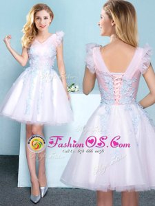 White Sleeveless Tulle Lace Up Wedding Party Dress for Prom and Party and Wedding Party