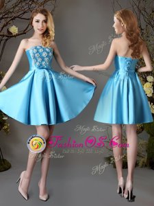 Baby Blue Sleeveless Satin Lace Up Bridesmaid Dresses for Prom and Party