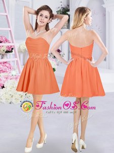 Orange Sleeveless Mini Length Ruching Zipper Bridesmaid Gown
