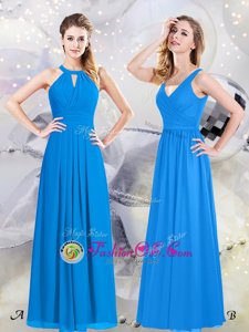 Empire Bridesmaids Dress Baby Blue Halter Top Chiffon Sleeveless Floor Length Zipper