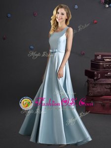 Square Bowknot Vestidos de Damas Light Blue Zipper Sleeveless Floor Length