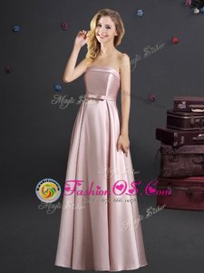Admirable Pink Sleeveless Elastic Woven Satin Zipper Wedding Guest Dresses for Prom and Party and Wedding Party