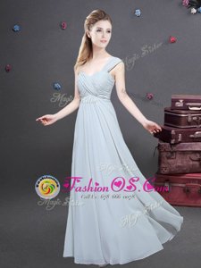 Best Selling One Shoulder Floor Length Empire Sleeveless Grey Bridesmaid Dresses Zipper