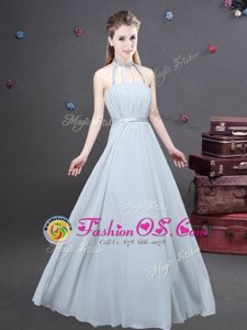 Halter Top Sleeveless Zipper Floor Length Ruching Bridesmaid Gown