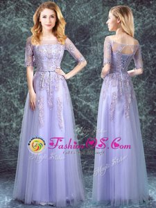 Fashion Square Half Sleeves Appliques Lace Up Quinceanera Court of Honor Dress