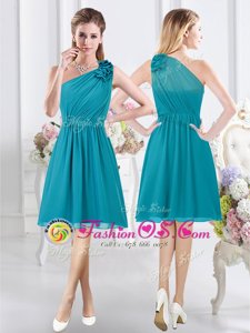 Exquisite Teal Damas Dress Prom and Party and Wedding Party and For with Ruffles and Ruching One Shoulder Sleeveless Side Zipper