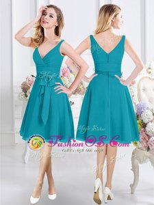 Trendy V-neck Sleeveless Zipper Bridesmaid Dress Teal Chiffon