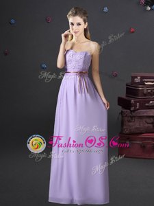 Best Lavender Lace Up Sweetheart Lace and Appliques and Belt Quinceanera Court Dresses Chiffon Sleeveless