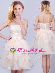 Most Popular Champagne Sleeveless Organza Lace Up Damas Dress for Prom and Party and Wedding Party