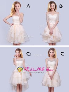 Organza Sleeveless Mini Length Quinceanera Court Dresses and Lace and Ruffles and Belt