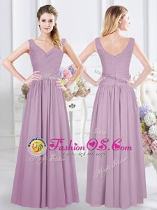 Perfect Sleeveless Zipper Bridesmaid Dress Lavender Chiffon