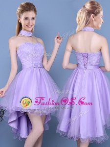 High Low Lace Up Wedding Party Dress Lavender and In for Prom and Party with Lace and Bowknot