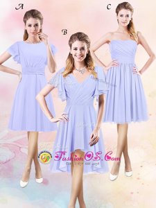 Amazing Lavender Quinceanera Court Dresses Prom and Party and Wedding Party and For with Ruching Scoop Short Sleeves Side Zipper