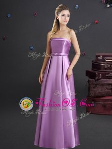 Free and Easy Floor Length Empire Sleeveless Lilac Dama Dress Zipper
