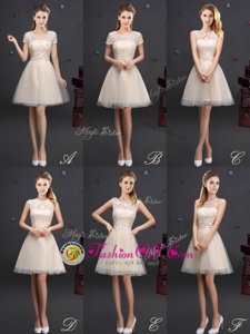 Scoop White Sleeveless Tulle Lace Up Quinceanera Dama Dress for Prom and Party and Wedding Party