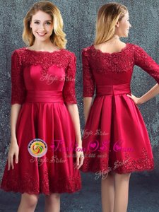 Wonderful Mini Length Empire Half Sleeves Wine Red Bridesmaids Dress Zipper