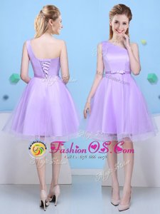 Decent Lavender Lace Up One Shoulder Bowknot Dama Dress Tulle Sleeveless