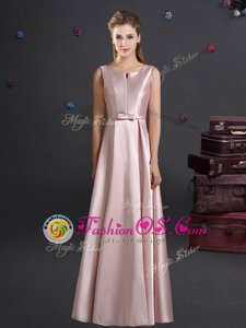 Floor Length Pink Bridesmaids Dress Straps Sleeveless Zipper