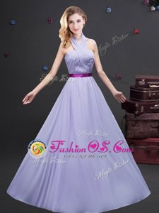 Halter Top Lavender Sleeveless Belt Floor Length Quinceanera Dama Dress