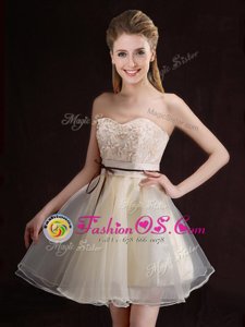 Free and Easy Champagne Sleeveless Organza Lace Up Wedding Party Dress for Prom and Party and Wedding Party