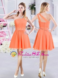 Most Popular One Shoulder Mini Length A-line Sleeveless Orange Bridesmaid Dresses Zipper
