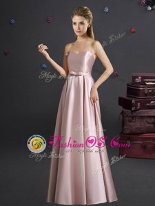 Exquisite Pink Sleeveless Floor Length Bowknot Zipper Bridesmaid Gown