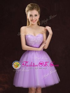 Elegant Mini Length Lace Up Wedding Guest Dresses Lilac and In for Prom and Party and Wedding Party with Lace and Ruching