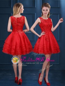 Best Selling Red Zipper Scoop Lace and Ruffled Layers Dama Dress Organza Sleeveless