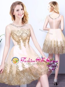 Fashionable Champagne Scoop Neckline Beading Wedding Party Dress Sleeveless Zipper