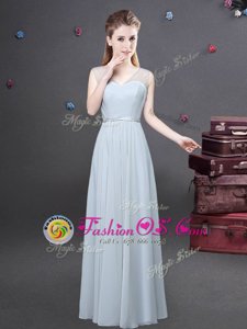 Grey Empire V-neck Sleeveless Chiffon Floor Length Zipper Ruching Wedding Guest Dresses