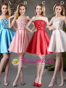 Sleeveless Lace Up Mini Length Appliques and Bowknot Wedding Guest Dresses
