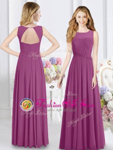 Most Popular Scoop Sleeveless Zipper Floor Length Ruching Wedding Guest Dresses