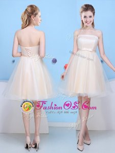Trendy Bowknot Bridesmaid Dress Champagne Lace Up Sleeveless Knee Length