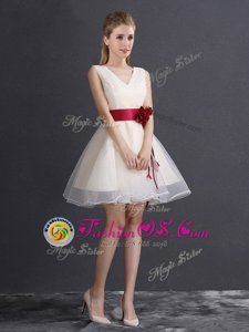 Super Champagne Sleeveless Organza Lace Up Damas Dress for Prom and Party and Wedding Party