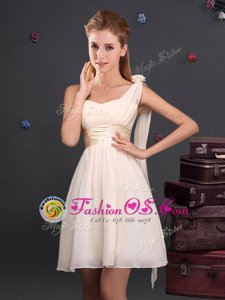 One Shoulder Sleeveless Zipper Mini Length Ruching and Hand Made Flower Bridesmaids Dress