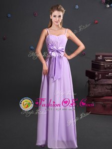 Spectacular Spaghetti Straps Sleeveless Zipper Bridesmaid Gown Lavender Chiffon